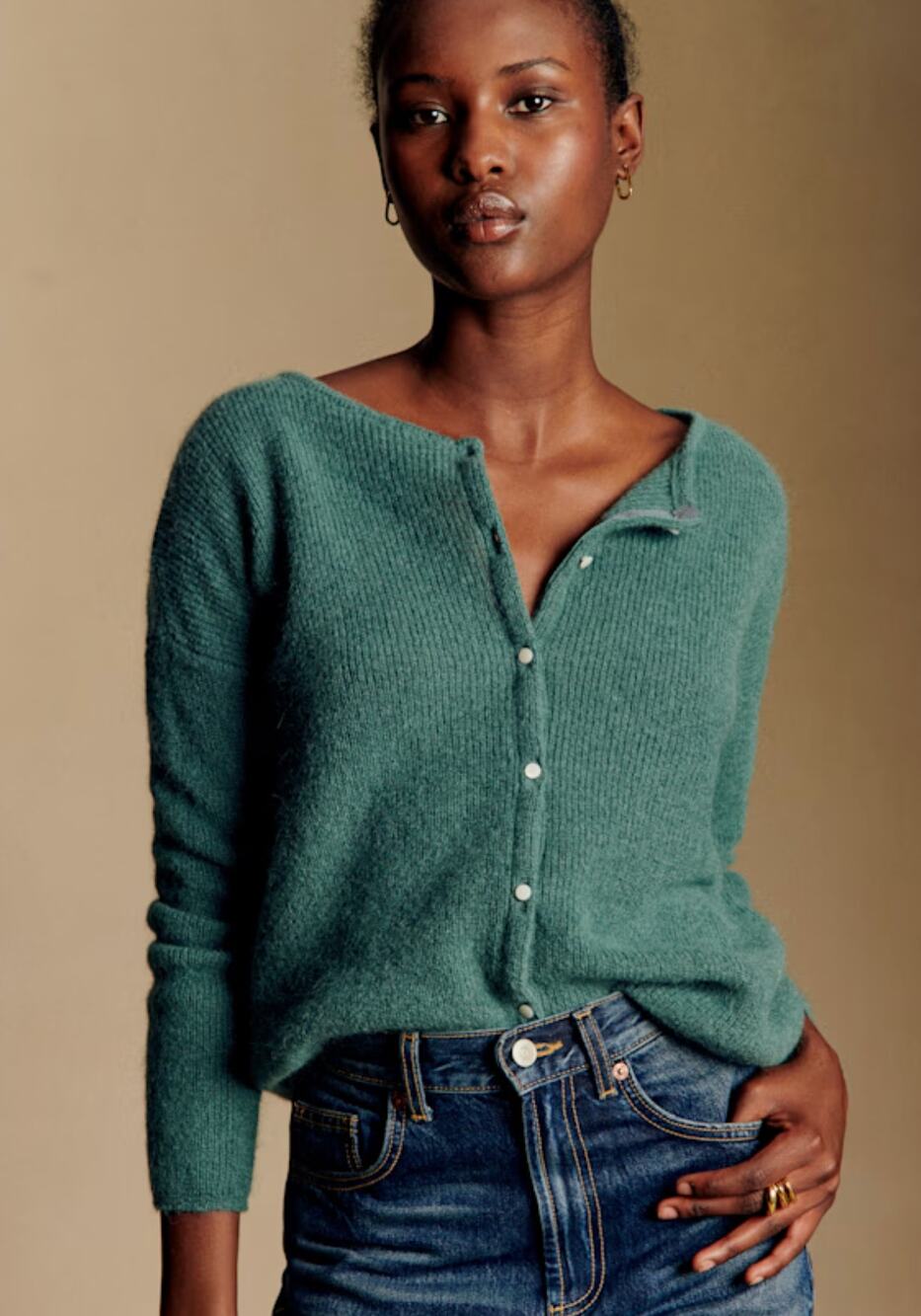 Sezane Sage Green Gaspard Alpaca Knitted Button Down Cardigan Sweater Small